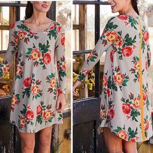 Matilda Jane Say I'm a Dreamer Gray Small Floral Long Sleeve Women's Dress EUC